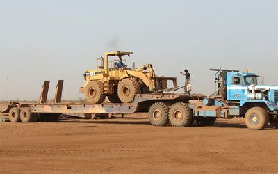 View of oilfield semi-trailer, custom-made in Germany in action in Africa