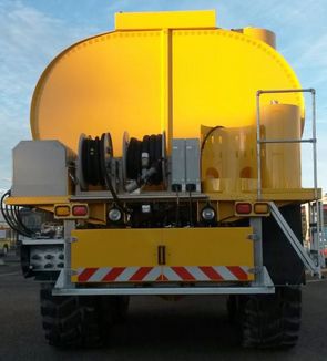 View of off-road Lube-Truck rear end. Custom-built in Germany, Europe