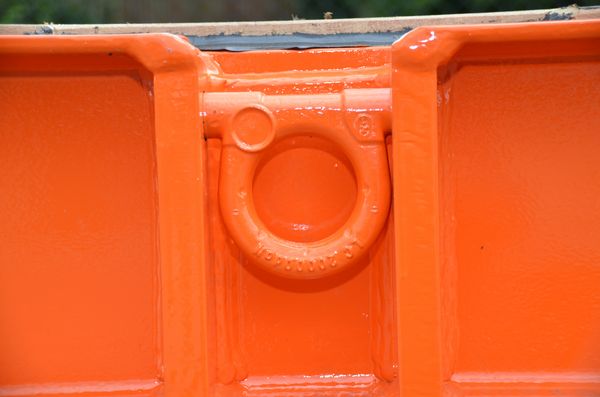 Lashing rings for load security, mounted on heavy duty lowboy