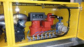 Lube truck detail. Valve cabinet with pump and metering system. RAC-Germany